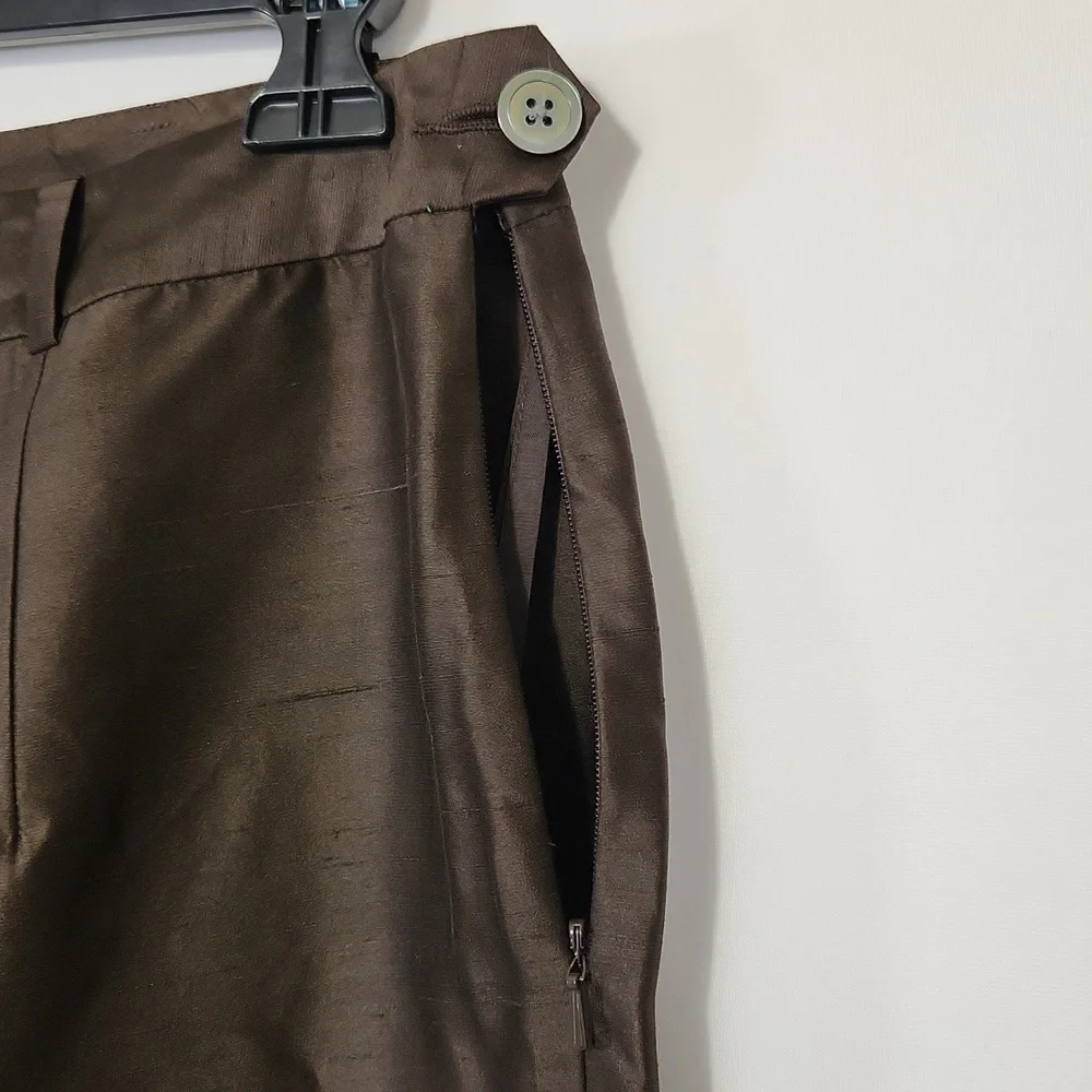 Banana Republic Women's Size 14 Brown Sheen 100% Silk Side Zip Closure Pants